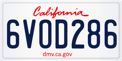 CA license plate 6VOD286