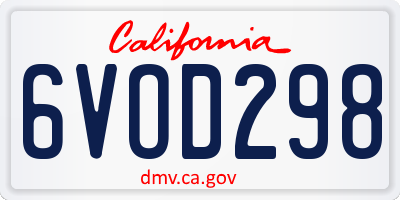 CA license plate 6VOD298