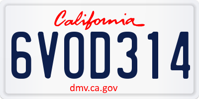 CA license plate 6VOD314