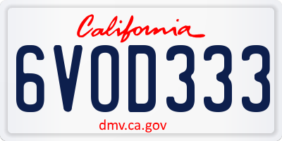 CA license plate 6VOD333