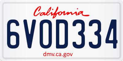 CA license plate 6VOD334
