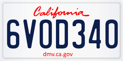 CA license plate 6VOD340
