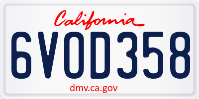 CA license plate 6VOD358