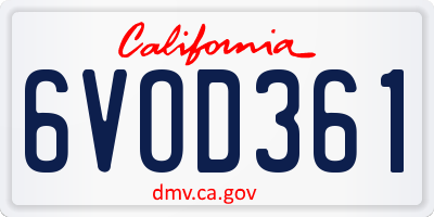 CA license plate 6VOD361