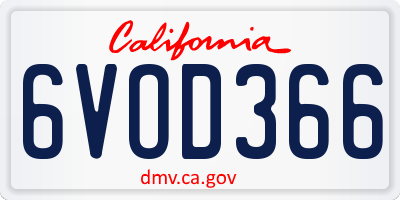 CA license plate 6VOD366