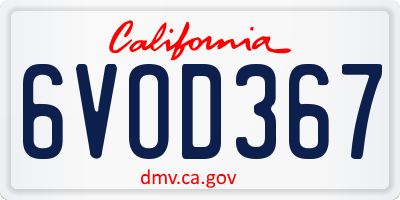 CA license plate 6VOD367