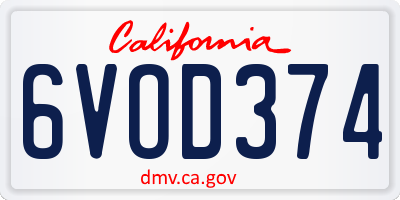 CA license plate 6VOD374