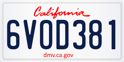 CA license plate 6VOD381