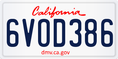 CA license plate 6VOD386