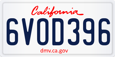 CA license plate 6VOD396