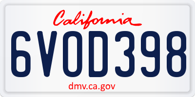 CA license plate 6VOD398