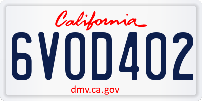 CA license plate 6VOD402