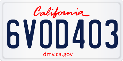 CA license plate 6VOD403