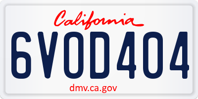 CA license plate 6VOD404