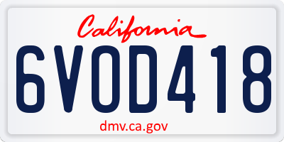 CA license plate 6VOD418