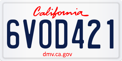 CA license plate 6VOD421