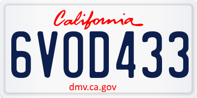 CA license plate 6VOD433