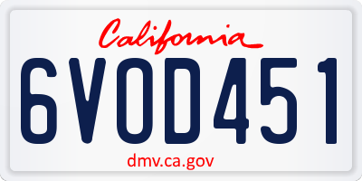 CA license plate 6VOD451