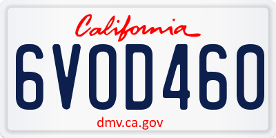 CA license plate 6VOD460