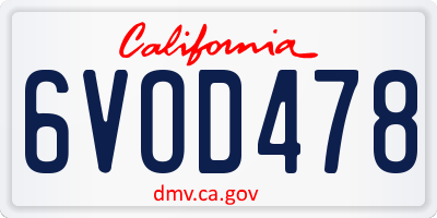 CA license plate 6VOD478