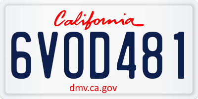 CA license plate 6VOD481