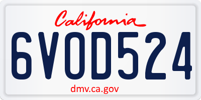 CA license plate 6VOD524