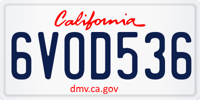 CA license plate 6VOD536