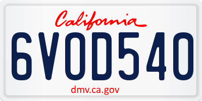 CA license plate 6VOD540