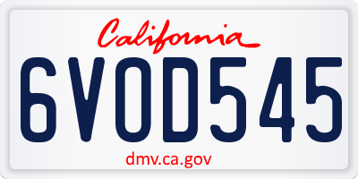 CA license plate 6VOD545