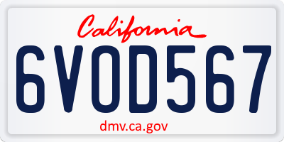 CA license plate 6VOD567