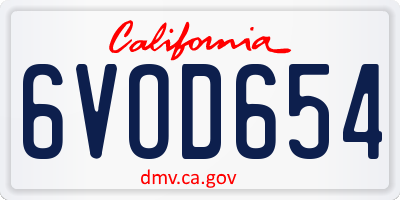 CA license plate 6VOD654