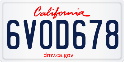 CA license plate 6VOD678