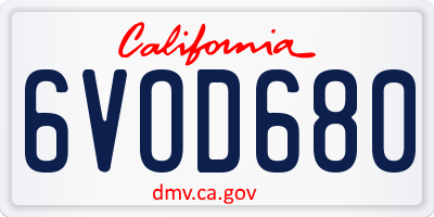 CA license plate 6VOD680