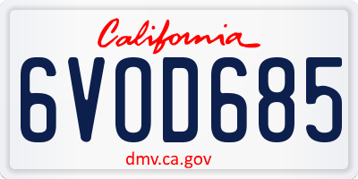 CA license plate 6VOD685