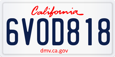 CA license plate 6VOD818