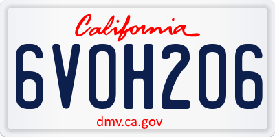 CA license plate 6VOH206