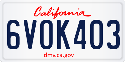 CA license plate 6VOK403