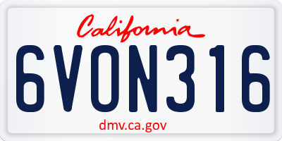 CA license plate 6VON316