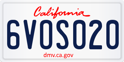 CA license plate 6VOS020