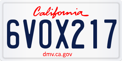 CA license plate 6VOX217
