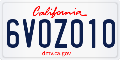 CA license plate 6VOZ010