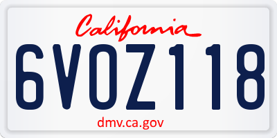 CA license plate 6VOZ118