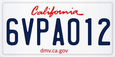 CA license plate 6VPA012