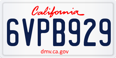 CA license plate 6VPB929
