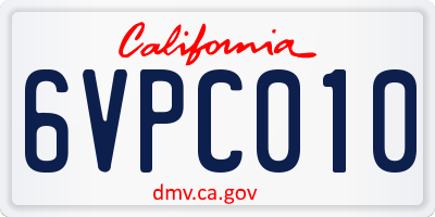 CA license plate 6VPC010