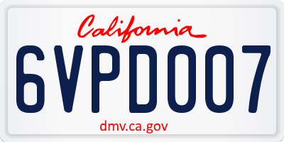 CA license plate 6VPD007
