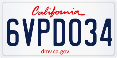CA license plate 6VPD034