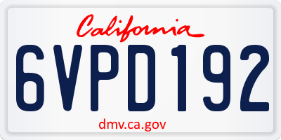 CA license plate 6VPD192