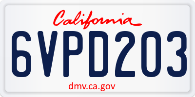 CA license plate 6VPD203