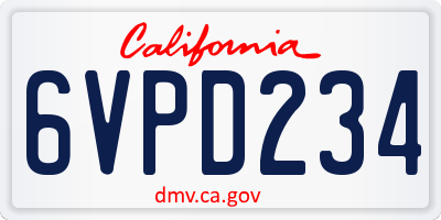 CA license plate 6VPD234